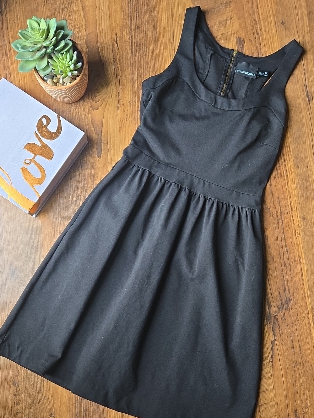Cynthia Rowley Black Sleeveless Fit-and-Flare Dress with Scoop Neck Small